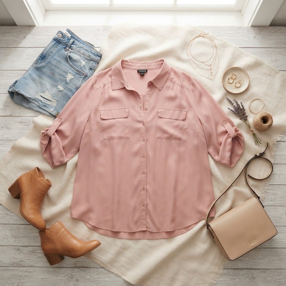 Torrid Pink Georgette Roll Tab Sleeve Button Down Blouse Plus Size 4 4X